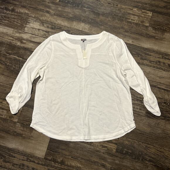 Talbots Woman 3X split Neck Textured Top Blouse White New 100% cotton - Picture 1 of 5